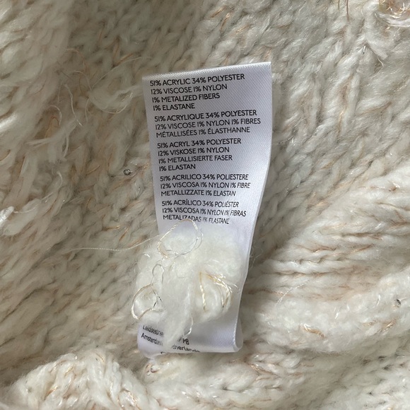 Anthropologie Fringed Pullover V-Neck Ivory Silver Threads Sweater Size Medium - Picture 12 of 13